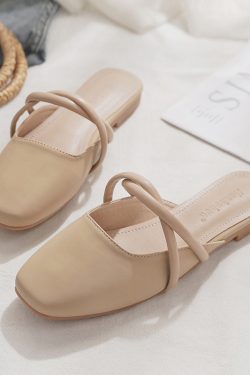 Backless Sheepskin Summer Slippers for Women - Flat Outdoor Loafers with Round Toe Design - Trendy Casual Footwear