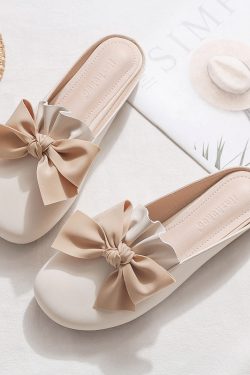 Backless Sheepskin Summer Slippers for Women - Flat Outdoor Loafers with Round Toe Design - Trendy Casual Footwear