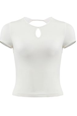 Backless Short Sleeve T-Shirt for Women, Slim Fit Round Neck Top with Chest Pad, French Style Sexy 90s Look