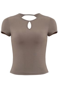 Backless Short Sleeve T-Shirt for Women, Slim Fit Round Neck Top with Chest Pad, French Style Sexy 90s Look