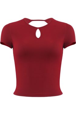 Backless Short Sleeve T-Shirt for Women, Slim Fit Round Neck Top with Chest Pad, French Style Sexy 90s Look