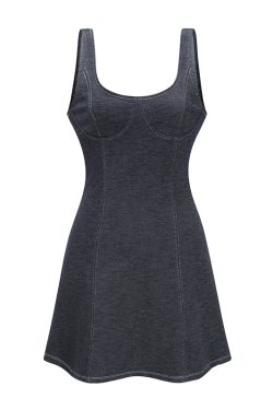 Backless Sleeveless Denim Dress - American Vintage Slim Fit Short Skirt for Women - Summer 90s Y2K Style