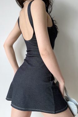 Backless Sleeveless Denim Dress - American Vintage Slim Fit Short Skirt for Women - Summer 90s Y2K Style