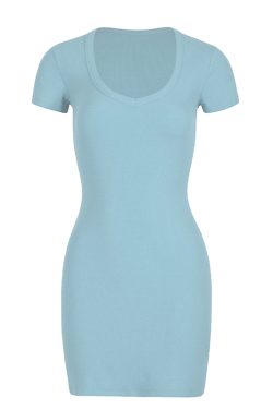 Barbie-Inspired Bodycon T-Shirt Dress with Heart-Shaped Neckline - Slim Fit, Short Sleeve, Flattering European & American Style