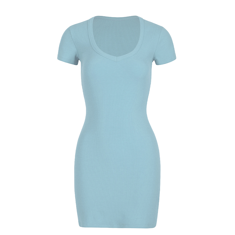Barbie-Inspired Bodycon T-Shirt Dress with Heart-Shaped Neckline - Slim Fit, Short Sleeve, Flattering European & American Style Barbie-Inspired Bodycon T-Shirt Dress with Heart-Shaped Neckline - Slim Fit, Short Sleeve, Flattering European & American Style