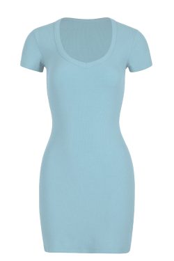 Barbie-Inspired Bodycon T-Shirt Dress with Heart-Shaped Neckline - Slim Fit, Short Sleeve, Flattering European & American Style
