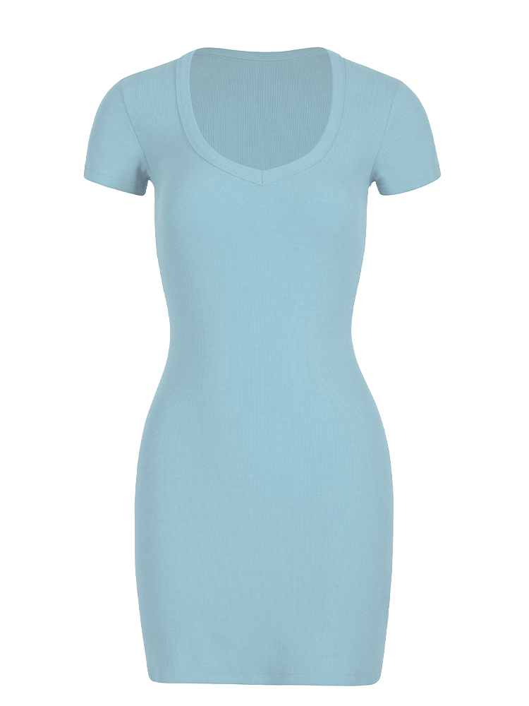 Barbie-Inspired Bodycon T-Shirt Dress with Heart-Shaped Neckline - Slim Fit, Short Sleeve, Flattering European & American Style Barbie-Inspired Bodycon T-Shirt Dress with Heart-Shaped Neckline - Slim Fit, Short Sleeve, Flattering European & American Style