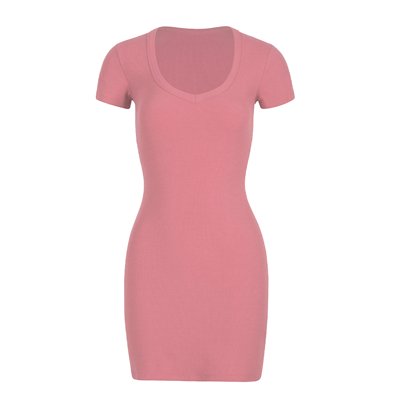 Barbie-Inspired Bodycon T-Shirt Dress with Heart-Shaped Neckline - Slim Fit, Short Sleeve, Flattering European & American Style Barbie-Inspired Bodycon T-Shirt Dress with Heart-Shaped Neckline - Slim Fit, Short Sleeve, Flattering European & American Style