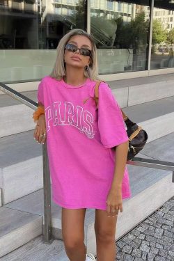Barbie Pink Retro Letter Short Sleeve T-Shirt for Women - Oversized Summer Style, Y2K American Fashion Hot Girl Top