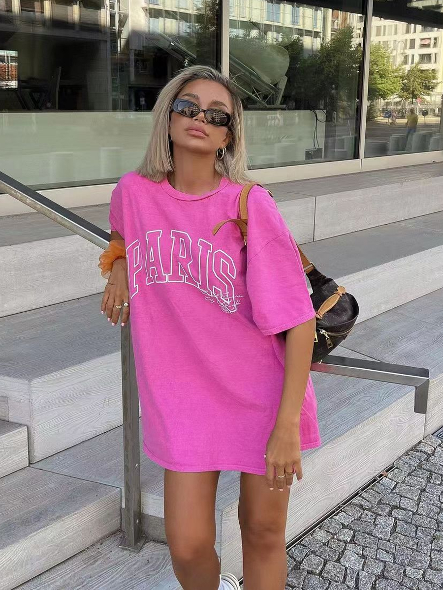 Barbie Pink Retro Letter Short Sleeve T-Shirt for Women - Oversized Summer Style, Y2K American Fashion Hot Girl Top Barbie Pink Retro Letter Short Sleeve T-Shirt for Women - Oversized Summer Style, Y2K American Fashion Hot Girl Top