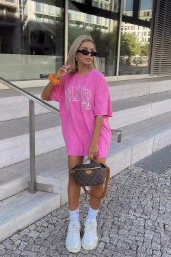 Barbie Pink Retro Letter Short Sleeve T-Shirt for Women - Oversized Summer Style, Y2K American Fashion Hot Girl Top