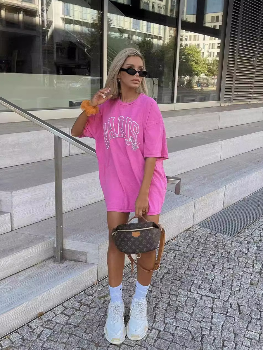 Barbie Pink Retro Letter Short Sleeve T-Shirt for Women - Oversized Summer Style, Y2K American Fashion Hot Girl Top Barbie Pink Retro Letter Short Sleeve T-Shirt for Women - Oversized Summer Style, Y2K American Fashion Hot Girl Top