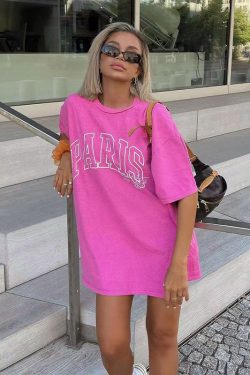 Barbie Pink Retro Letter Short Sleeve T-Shirt for Women - Oversized Summer Style, Y2K American Fashion Hot Girl Top