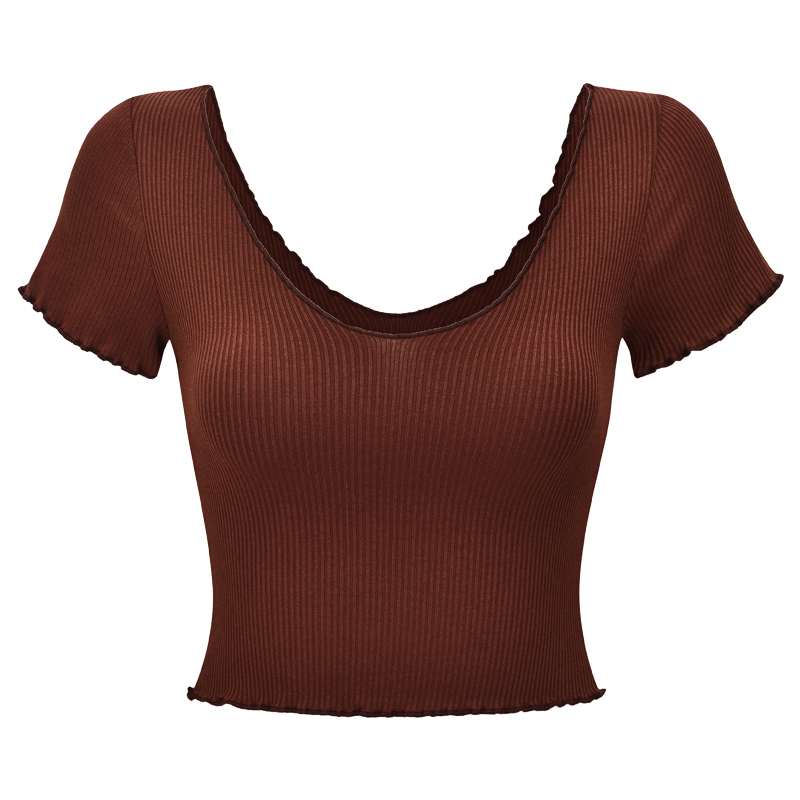 Basic Ruffle Edge V-Neck Short Sleeve Crop Top for Women - Casual 90s Inspired High Waist Tee Basic Ruffle Edge V-Neck Short Sleeve Crop Top for Women - Casual 90s Inspired High Waist Tee