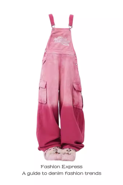 Beige Denim Overalls for Women - Trendy Loose Wide-Leg Jumpsuit, Autumn Winter Fashion, Casual 90s Style Fufu Design