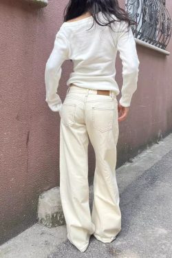 Beige Low-Waist Loose Slimming Straight Leg Pants for Petite Women - Spring 2025 Fashion Trend