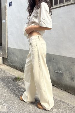 Beige Low-Waist Loose Slimming Straight Leg Pants for Petite Women - Spring 2025 Fashion Trend