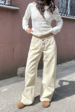Beige Low-Waist Loose Slimming Straight Leg Pants for Petite Women - Spring 2025 Fashion Trend
