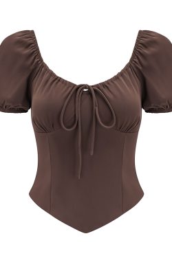 Big U-Neck Tied Back Short Sleeve T-Shirt for Women - Slim Fit Casual Top in European and American Style