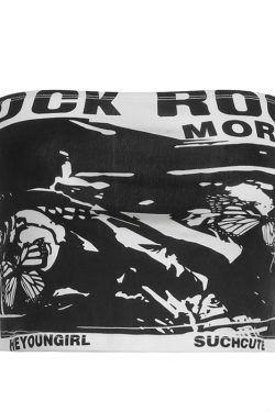 Black and White Abstract Butterfly Print Crop Top - American Style Slim Fit Flattering Outerwear for Trendy Looks