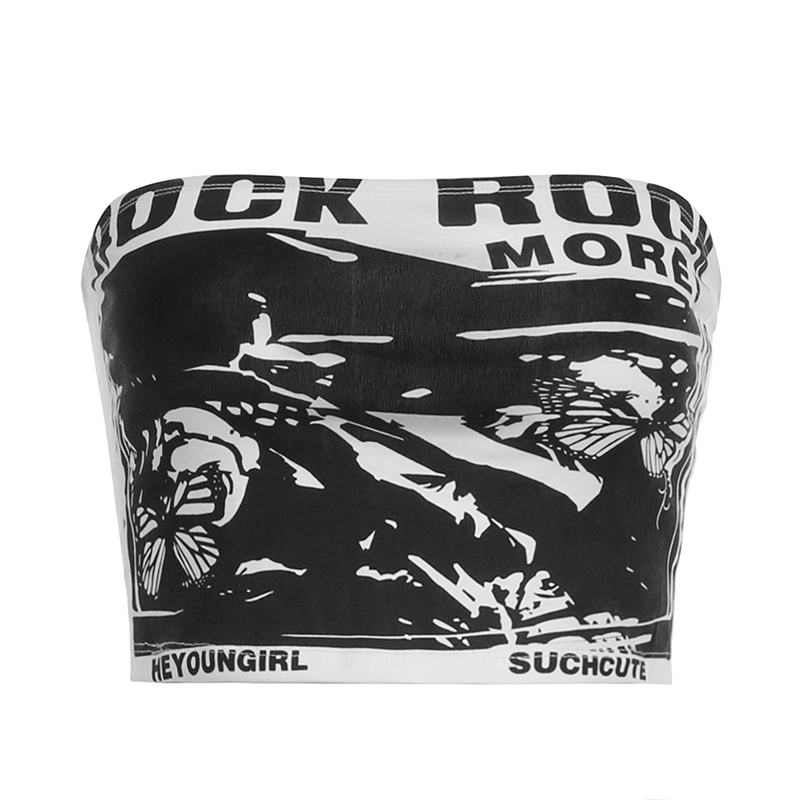 Black and White Abstract Butterfly Print Crop Top - American Style Slim Fit Flattering Outerwear for Trendy Looks Black and White Abstract Butterfly Print Crop Top - American Style Slim Fit Flattering Outerwear for Trendy Looks