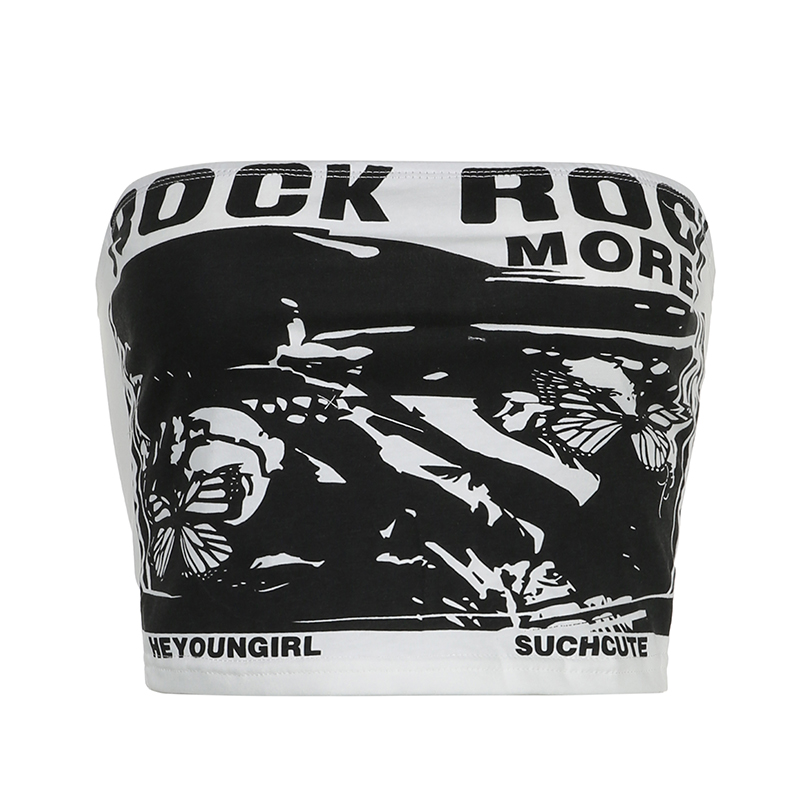 Black and White Abstract Butterfly Print Crop Top - American Style Slim Fit Flattering Outerwear for Trendy Looks Black and White Abstract Butterfly Print Crop Top - American Style Slim Fit Flattering Outerwear for Trendy Looks