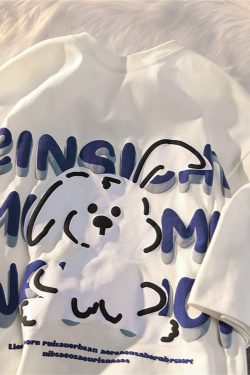 Black and White Color-Blocked Short Sleeve T-Shirt for Men and Women, Plus Size, Loose-Fitting, Pure Cotton, Rabbit Print, Couple Style