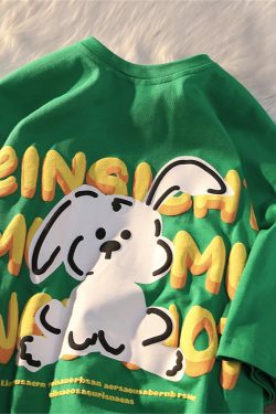 Black and White Color-Blocked Short Sleeve T-Shirt for Men and Women, Plus Size, Loose-Fitting, Pure Cotton, Rabbit Print, Couple Style