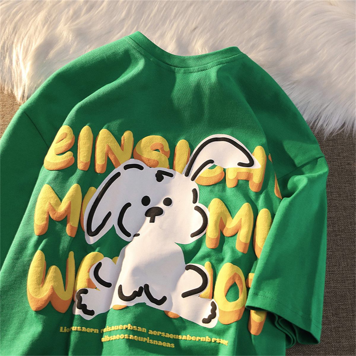 Black and White Color-Blocked Short Sleeve T-Shirt for Men and Women, Plus Size, Loose-Fitting, Pure Cotton, Rabbit Print, Couple Style Black and White Color-Blocked Short Sleeve T-Shirt for Men and Women, Plus Size, Loose-Fitting, Pure Cotton, Rabbit Print, Couple Style