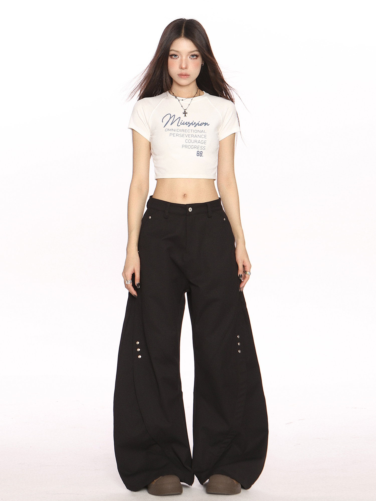 Black Deconstructed Curved Blade Wide-Leg Pants - Trendy High-End Casual Trousers for Women, Floor-Length Niche Design Fashion Black Deconstructed Curved Blade Wide-Leg Pants - Trendy High-End Casual Trousers for Women, Floor-Length Niche Design Fashion