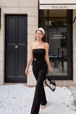 Black Knitted Three-Piece Suit Set - Niche Design, Elastic Slim Fit, Stylish & Versatile Outfit for Modern Fashion