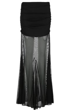 Black Mesh Splicing Low Waist Bodycon Long Skirt - Versatile Sexy Hip-Wrapping Pleated Design for Y2K and Hot Girl Style
