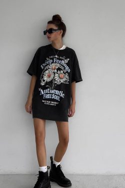 Black Oversized Short Sleeve T-Shirt for Women - American Retro Summer Trendy Top for Spicy Girls