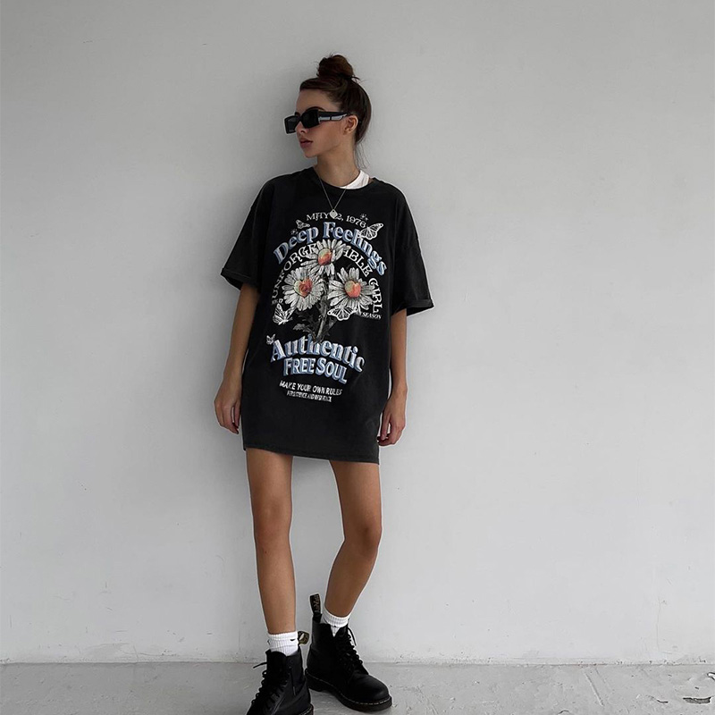 Black Oversized Short Sleeve T-Shirt for Women - American Retro Summer Trendy Top for Spicy Girls Black Oversized Short Sleeve T-Shirt for Women - American Retro Summer Trendy Top for Spicy Girls