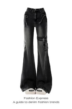 Black Skinny Jeans with Bow Detail for Women - Retro Flared Pants, Slim Fit, Height-Enhancing, 2025 Spring & Autumn Fashion