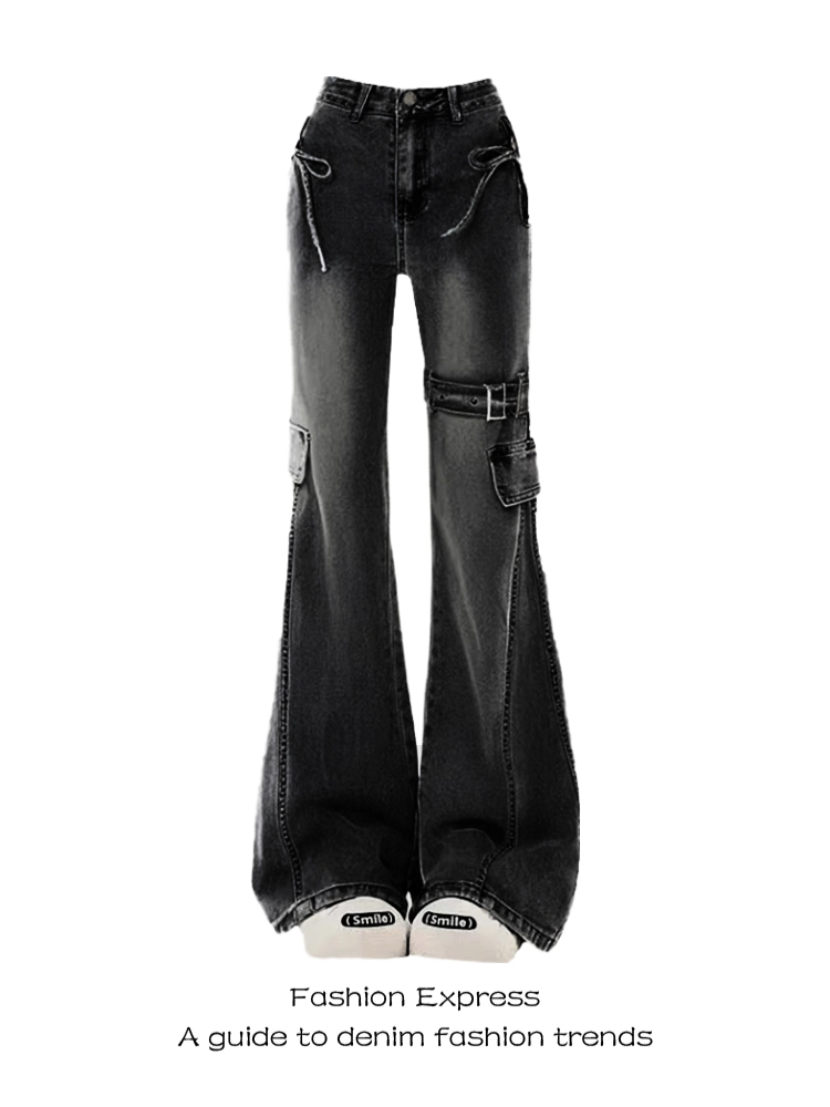 Black Skinny Jeans with Bow Detail for Women - Retro Flared Pants, Slim Fit, Height-Enhancing, 2025 Spring & Autumn Fashion Black Skinny Jeans with Bow Detail for Women - Retro Flared Pants, Slim Fit, Height-Enhancing, 2025 Spring & Autumn Fashion