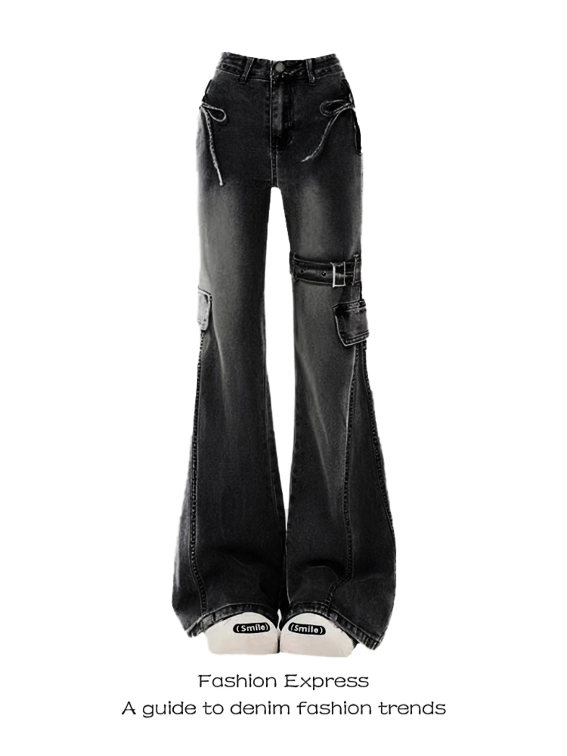 Black Skinny Jeans with Bow Detail for Women - Retro Flared Pants, Slim Fit, Height-Enhancing, 2025 Spring & Autumn Fashion Black Skinny Jeans with Bow Detail for Women - Retro Flared Pants, Slim Fit, Height-Enhancing, 2025 Spring & Autumn Fashion