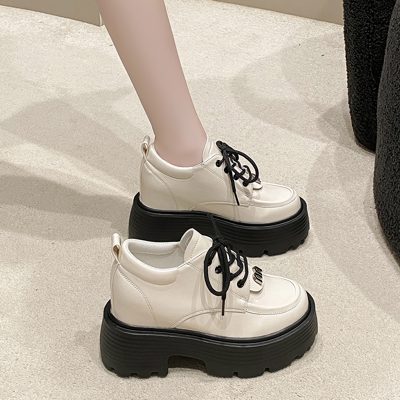 Black Thick-Soled Platform Loafers for Women - 2024 Vintage British College Style Low-Height Height-Increasing Flats Black Thick-Soled Platform Loafers for Women - 2024 Vintage British College Style Low-Height Height-Increasing Flats