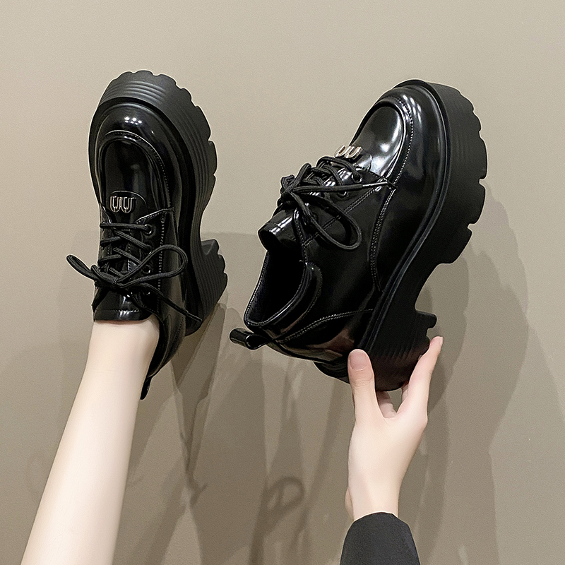 Black Thick-Soled Platform Loafers for Women - 2024 Vintage British College Style Low-Height Height-Increasing Flats Black Thick-Soled Platform Loafers for Women - 2024 Vintage British College Style Low-Height Height-Increasing Flats