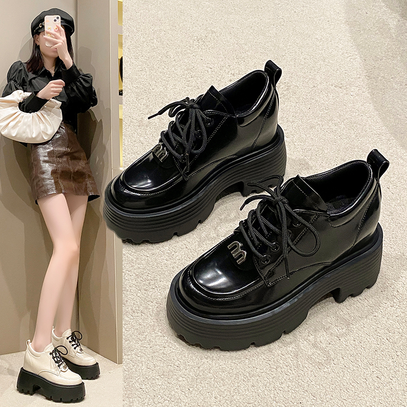 Black Thick-Soled Platform Loafers for Women - 2024 Vintage British College Style Low-Height Height-Increasing Flats Black Thick-Soled Platform Loafers for Women - 2024 Vintage British College Style Low-Height Height-Increasing Flats