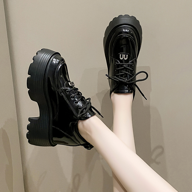 Black Thick-Soled Platform Loafers for Women - 2024 Vintage British College Style Low-Height Height-Increasing Flats Black Thick-Soled Platform Loafers for Women - 2024 Vintage British College Style Low-Height Height-Increasing Flats