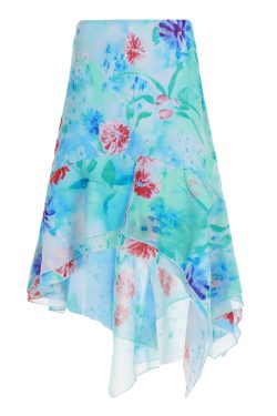 Blue Floral Irregular Print Midi Skirt - Vacation Style Slim Fit Dress for Effortless 90s-Inspired Summer Fashion