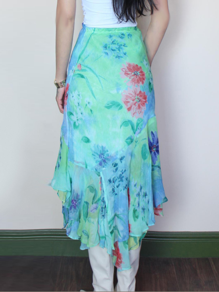 Blue Floral Irregular Print Midi Skirt - Vacation Style Slim Fit Dress for Effortless 90s-Inspired Summer Fashion Blue Floral Irregular Print Midi Skirt - Vacation Style Slim Fit Dress for Effortless 90s-Inspired Summer Fashion