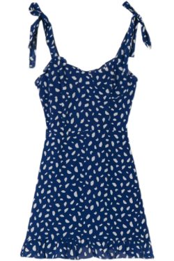 Blue Floral Spaghetti Strap Dress - Vintage Summer Slim Fit Wrap with Ruffle Skirt, Perfect for 90s and Y2K Style Lovers