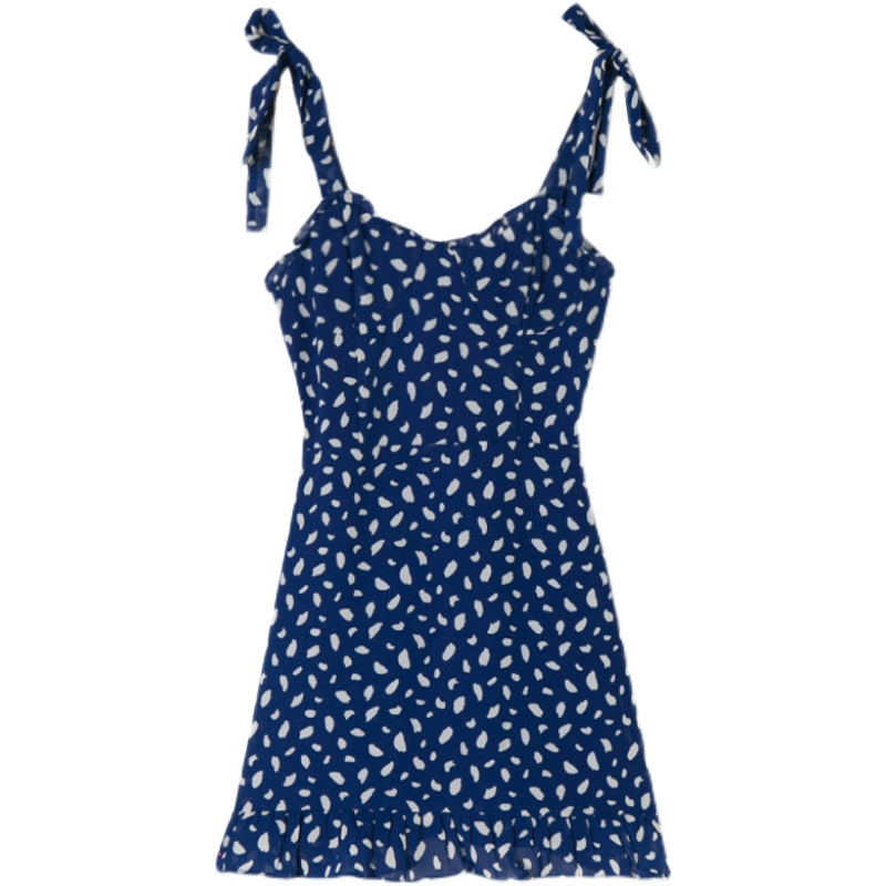 Blue Floral Spaghetti Strap Dress - Vintage Summer Slim Fit Wrap with Ruffle Skirt, Perfect for 90s and Y2K Style Lovers Blue Floral Spaghetti Strap Dress - Vintage Summer Slim Fit Wrap with Ruffle Skirt, Perfect for 90s and Y2K Style Lovers