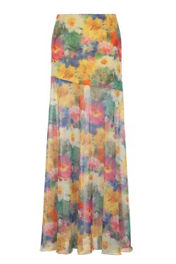Blue Rose Printed Tulle Vintage Midi Skirt - Elegant Long Skirt for Spring - Trendy Floral Design, Perfect for 90s and Y2K Styles