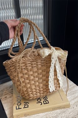 Bohemian Straw Beach Bag for Women - Woven Single-Shoulder Vacation Tote, Summer 2025 Vegetable Basket Style