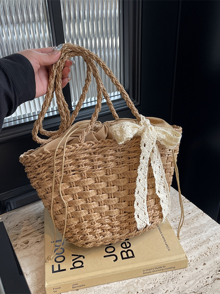 Bohemian Straw Beach Bag for Women - Woven Single-Shoulder Vacation Tote, Summer 2025 Vegetable Basket Style Bohemian Straw Beach Bag for Women - Woven Single-Shoulder Vacation Tote, Summer 2025 Vegetable Basket Style