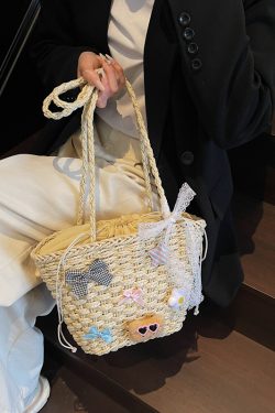 Bohemian Straw Beach Bag for Women - Woven Single-Shoulder Vacation Tote, Summer 2025 Vegetable Basket Style