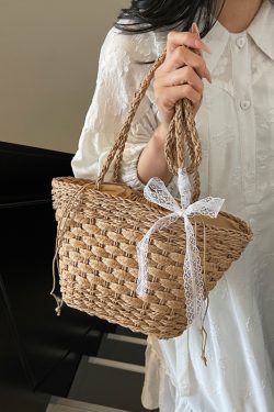 Bohemian Straw Beach Bag for Women - Woven Single-Shoulder Vacation Tote, Summer 2025 Vegetable Basket Style